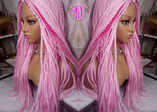 Light Pink Hot Pink Mermaid Princess Wig Box Braids braided Synthetic hair Lace Part Wig Light Pink wig extensions stage hair wig Barbie