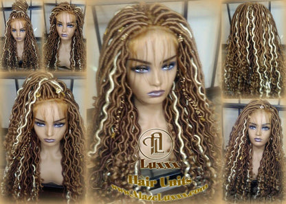 Honey Platinum Blonde Goddess Faux Gypsy Bohemian Boho  Loc Wig Blonde #613 #27 Wavy  Lace Closure DE SE Dred  Blonde Crochet Braided Wigs