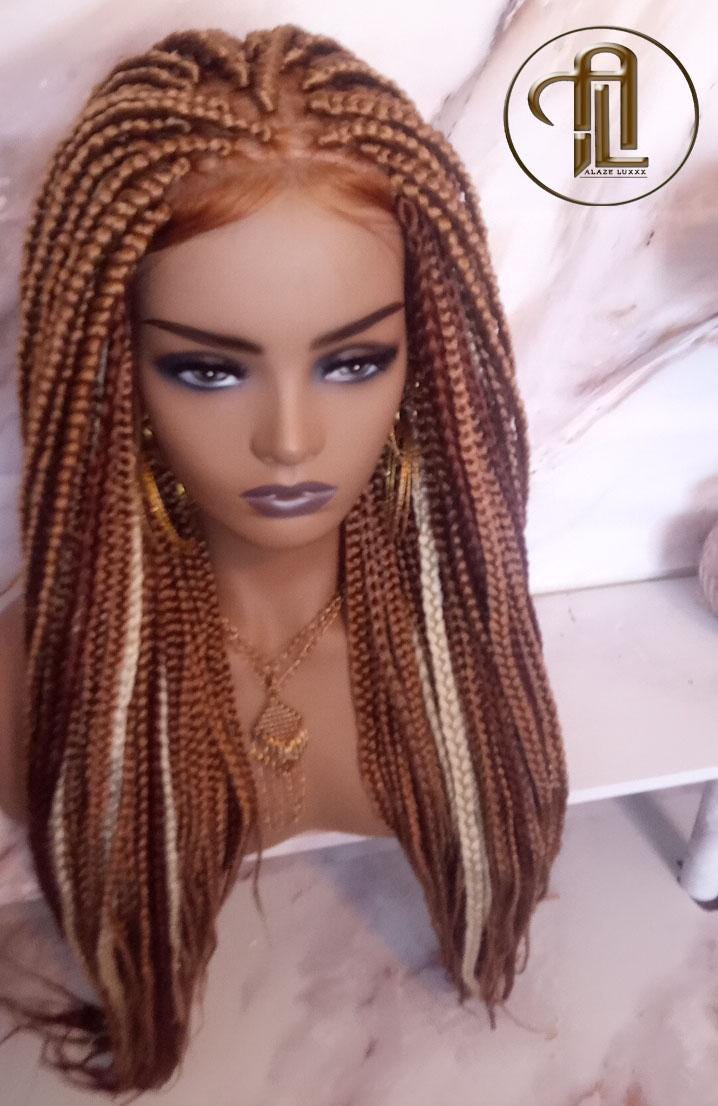 Lace Frontal Braid Wig Blonde Brown Ginger 27 30 613 Box Braid Wig Copper White Blonde Platinum Lace Baby Hair Unit Straight Glueless Braid