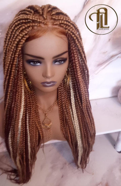 Lace Frontal Braid Wig Blonde Brown Ginger 27 30 613 Box Braid Wig Copper White Blonde Platinum Lace Baby Hair Unit Straight Glueless Braid