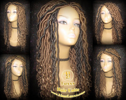Wavy Goddess Faux Locs Blonde Honey 27 Brown Hair Gypsy Bohemian Boho Dread Loc 27 DE SE Dred Lock  Braided Wigs Carnival Festival Hair