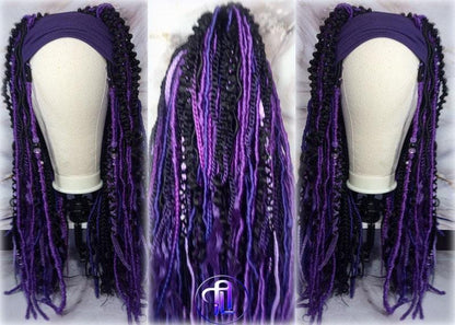 Wide Headband Wig Viking Ombre Goddess Boho Locs Black Purple Crochet Synthetic Dread Curly Ends Braided Hair Fall Twist Butterfly loc