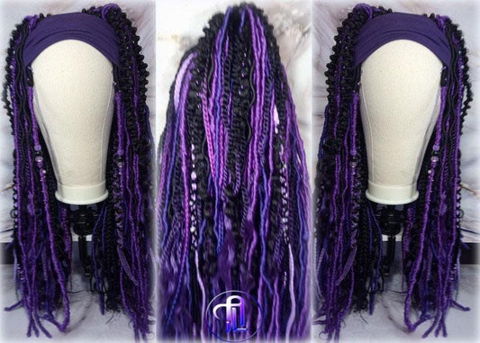 Wide Headband Wig Viking Ombre Goddess Boho Locs Black Purple Crochet Synthetic Dread Curly Ends Braided Hair Fall Twist Butterfly loc