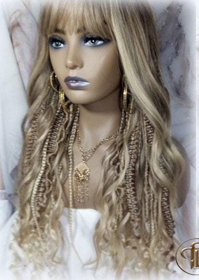 Dread Braid Bangs Full Wig Twist Soft Crochet Boho Synthetic Dread Braid Bohemian Dark Root Ombre Brown Blonde Long Wavy Curly Balayage Wig