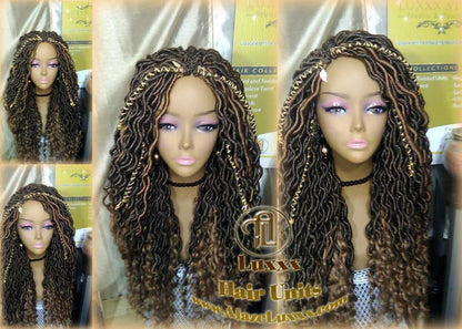 Distressed Dread DE SE Dred Lock Braided Wigs Brown Blonde Goddess Faux Loc Wig  Long Wavy Blonde Tips Ends 27  Hair Bohemian Boho Gypsy