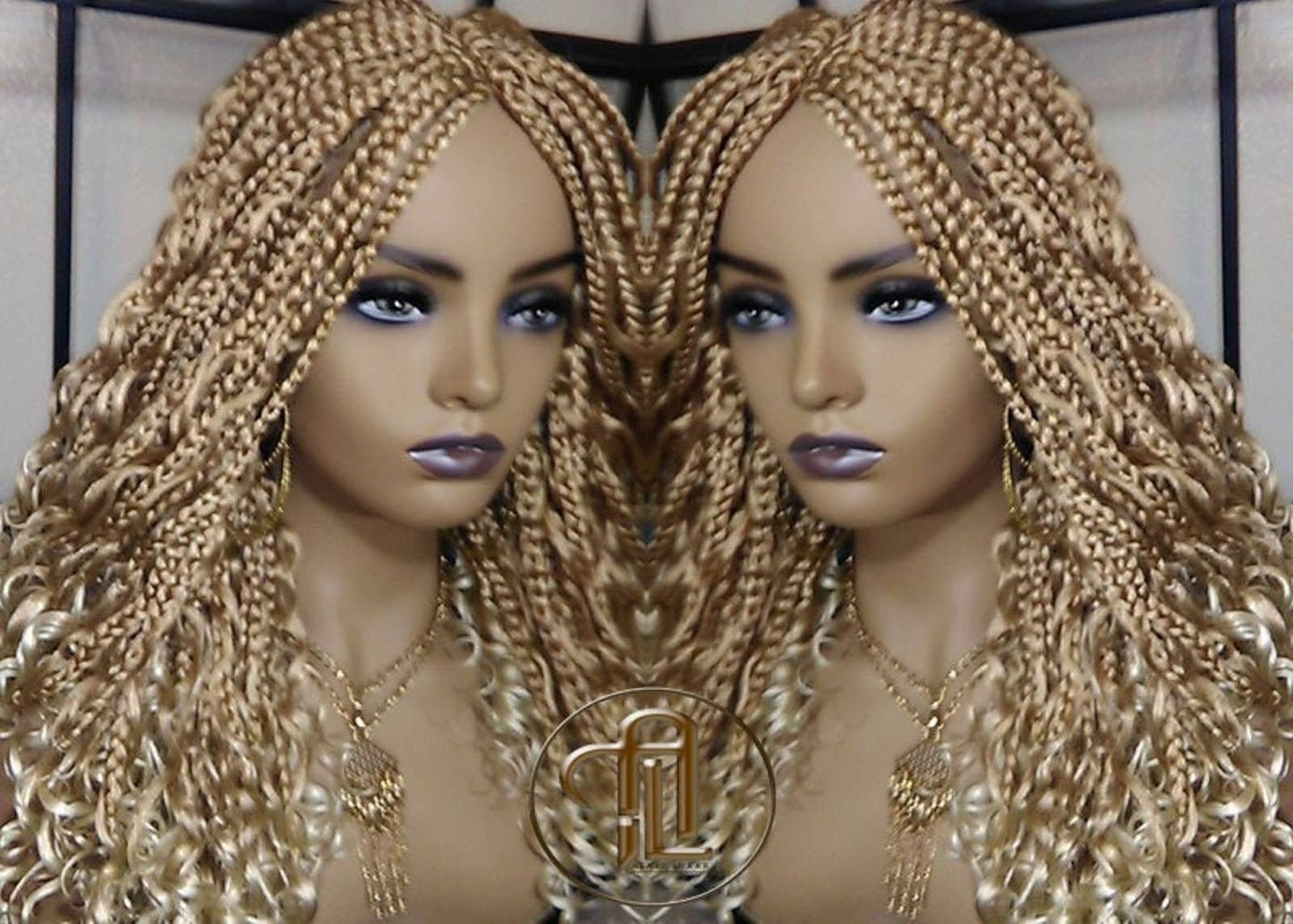 Box Braid Boho Short Curly Wig 14' in Blonde 27 613 Mix Ombre Balayage Honey Blonde Platinum Wig for Black White Women Alopecia