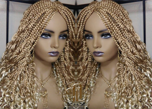 Box Braid Boho Short Curly Wig 14' in Blonde 27 613 Mix Ombre Balayage Honey Blonde Platinum Wig for Black White Women Alopecia