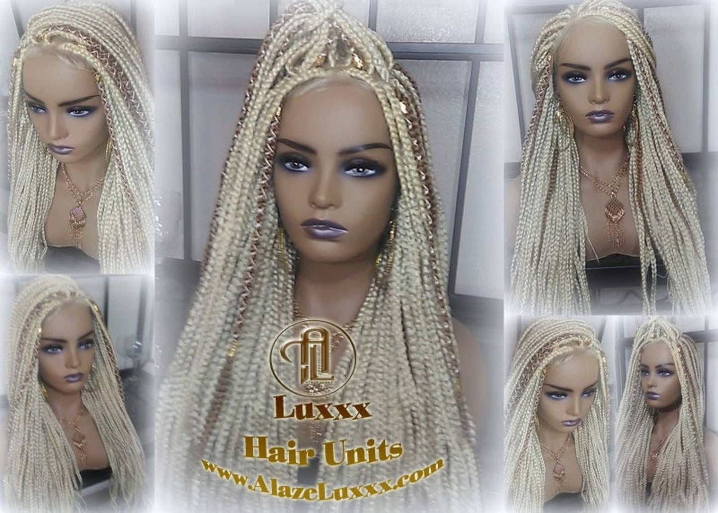 Blonde 613 27 Mix Box Braid Wig Ombre Balayage Honey Blonde Platinum Lace Baby Hair Unit Small Medium Straight Plaits! Braid Lace Wig
