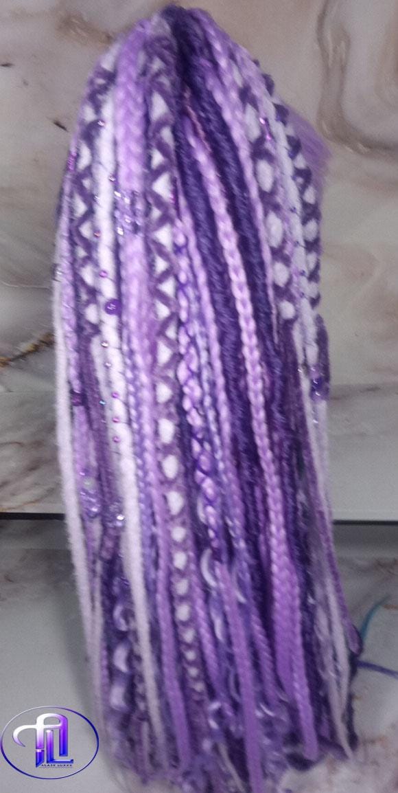 Claw Clip Drawstring Braids Dreads Ponytail Extension Viking Renaissance  Purple Lavender Accents Feathers synthetic clipin Butterfly
