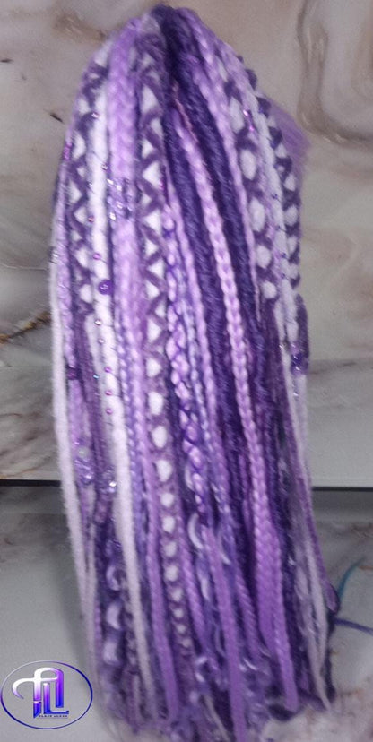 Claw Clip Drawstring Braids Dreads Ponytail Extension Viking Renaissance  Purple Lavender Accents Feathers synthetic clipin Butterfly