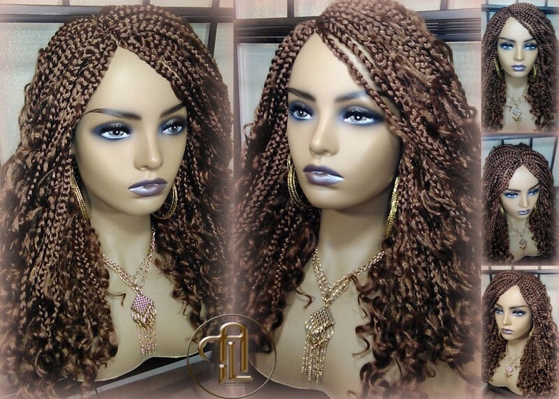Box Braid Boho Short Curly Wig 14in Brown Auburn 30 Distressed Goddess Box Braids Loose Curly Hair
