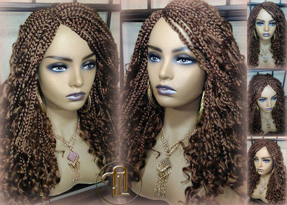 Box Braid Boho Short Curly Wig 14in Brown Auburn 30 Distressed Goddess Box Braids Loose Curly Hair