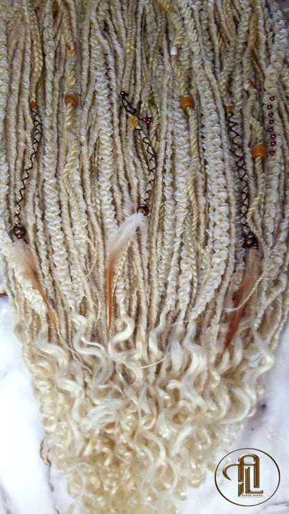 Renaissance Festival Boho Blonde Single Ended Dreads Full Set Festival Viking Braid DE SE Synthetic Braid in Dreadlocks 613 Locs Extensions