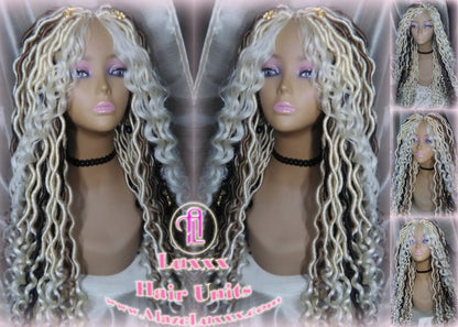 Goddess Faux Boho Platinum Blonde Braid Wig Gypsy Bohemian  Dread Locs Wig Honey Blonde Brown #613 #27 #4 Wavy  Dred  Lock Alopecia Cosplay