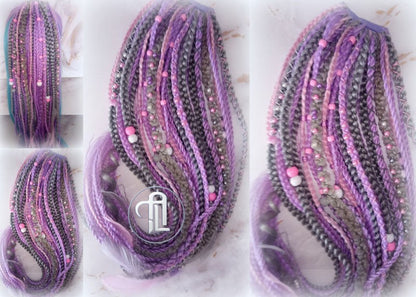 Ponytail Hair Fall Extensions Purple Pink Grey Elements Accents Feathers synthetic box braids hair scrunchie clip in Clip on Braids