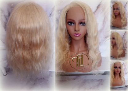 Blonde 613 Virgin Hair Wig Lace Closure Short 14 In Wavy Loose Body Wave Lace Front Curly Human Hair Blonde Wig