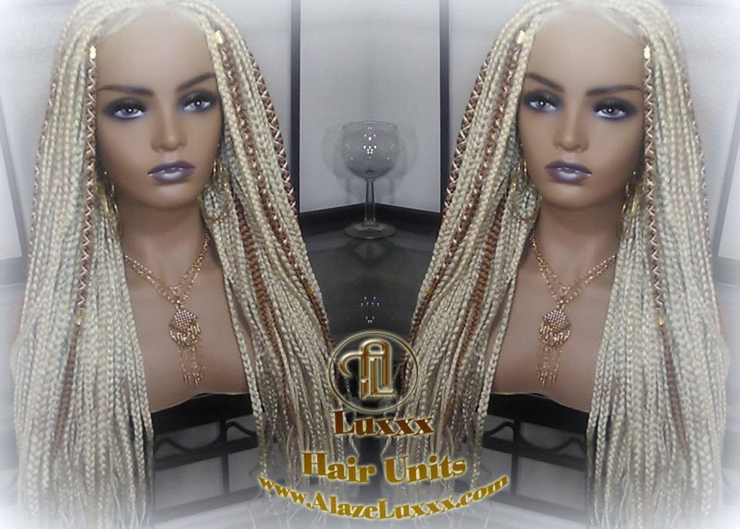 Blonde 613 27 Mix Box Braid Wig Ombre Balayage Honey Blonde Platinum Lace Baby Hair Unit Small Medium Straight Plaits! Braid Lace Wig