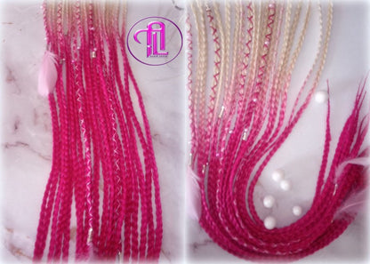 Blonde Pink Ombre Clip in Braid Long 24 in Boho Extensions Pink Ombre Blonde Pink Box braiding hair Rave Festival Elements Feathers