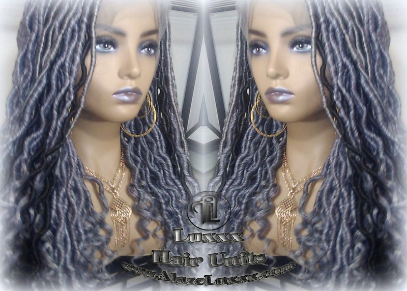 Lace Frontal w Baby Hairs Faux Locs Synthetic Goddess LONG Lace Salt N Pepper Closure w Baby Hairs Dread Wig Wavy Black  1b 51 Grey Gray
