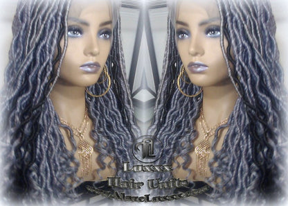 Lace Frontal w Baby Hairs Faux Locs Synthetic Goddess LONG Lace Salt N Pepper Closure w Baby Hairs Dread Wig Wavy Black  1b 51 Grey Gray