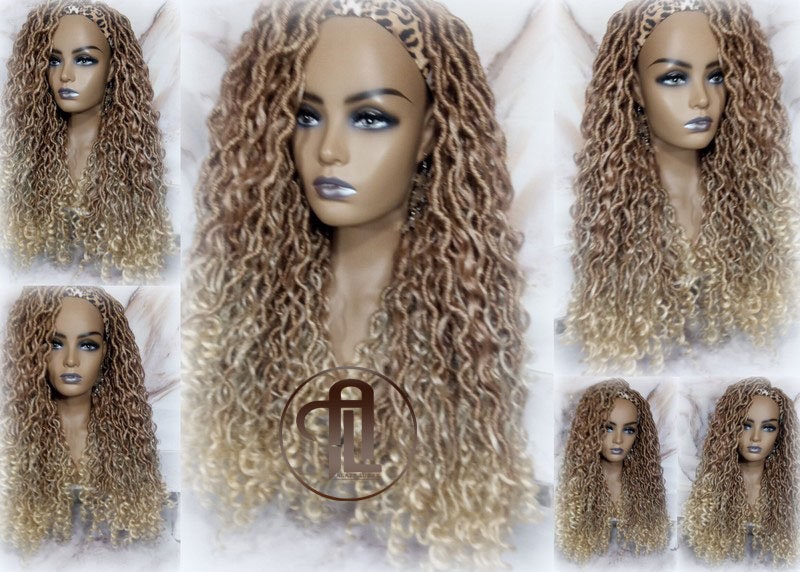 Headband Wig Blonde Mix 27 613 Boho Honey Blonde Goddess Faux Locs Gypsy Bohemian Boho Wig Blonde Marley Curly Waterfall Hair Braided Wig