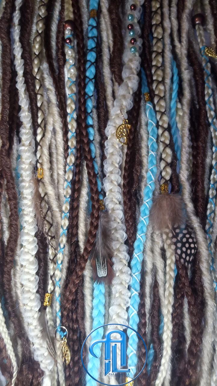 Blue Bohemian Brown Blonde Blue Set Soft boho dreadlocks textured braid wavy SE Full set Curls dreads Dragon Braid Festival Long Jungle Hair
