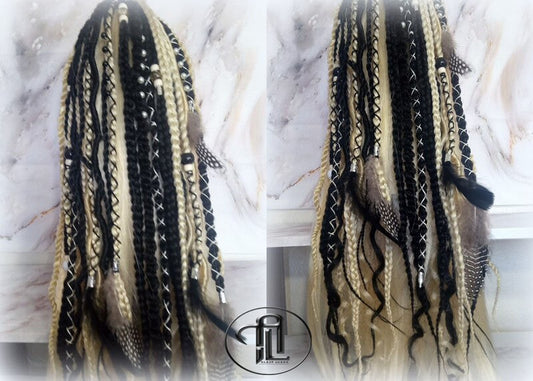 Ponytail Hair Fall Extensions Blonde 613 Black Elements Accents Feathers synthetic box braids hair scrunchie clip in Clip on Braids