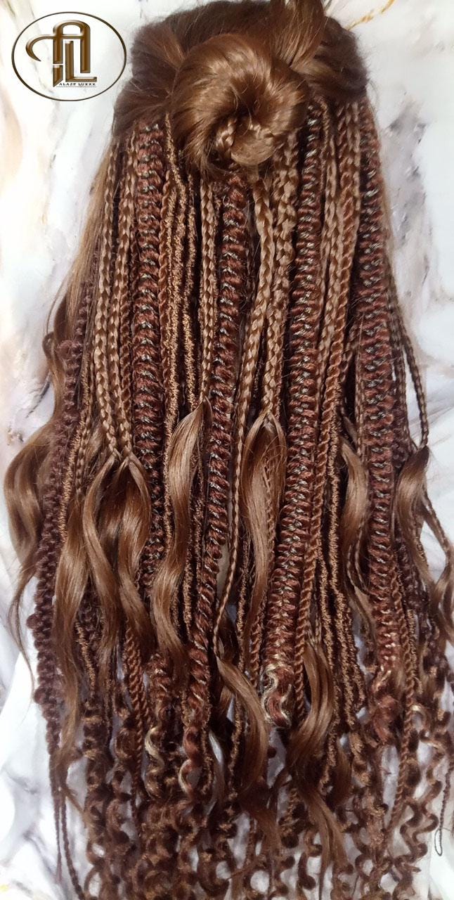 Full Wig Dread Braid Bangs Twist Soft Crochet Boho Synthetic Dread Braid Bohemian Dark Root Ombre Brown  Long Wavy Curly Textured Dreads