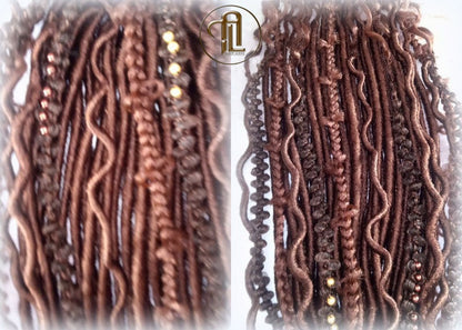Single Ended SE 75 Piece Set Kit Ginger Brown Mixed Soft Crochet Boho Dread Braid Hair Wraps Extensions Viking Victorian Braids Dreads