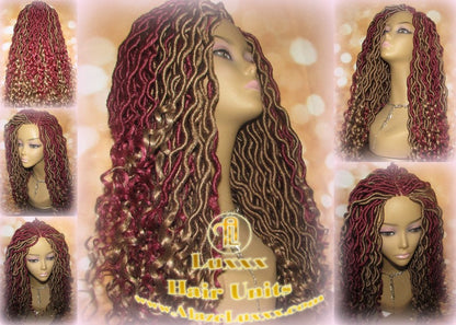 Goddess Faux Locs Red Long  Burgundy 530 Hair  Blonde 27 Marley Crochet Synthetic Dread Extension DE SE Loc Lock Boho Bohemian Festival Rave