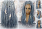 Viking Headband Wig Boho Silver Blue Feathers Accents Pirates Witch Clipin Hair Pieces Norse Temporary Braid in Dread Falls Punk Gothic Goth