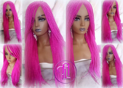 Hot Cosmic Pink Senegalese Twist Braid Wig Small Long Unicorn Mermaid Wig Sale Alopecia Braids Hot Pink Magenta Braids Twists