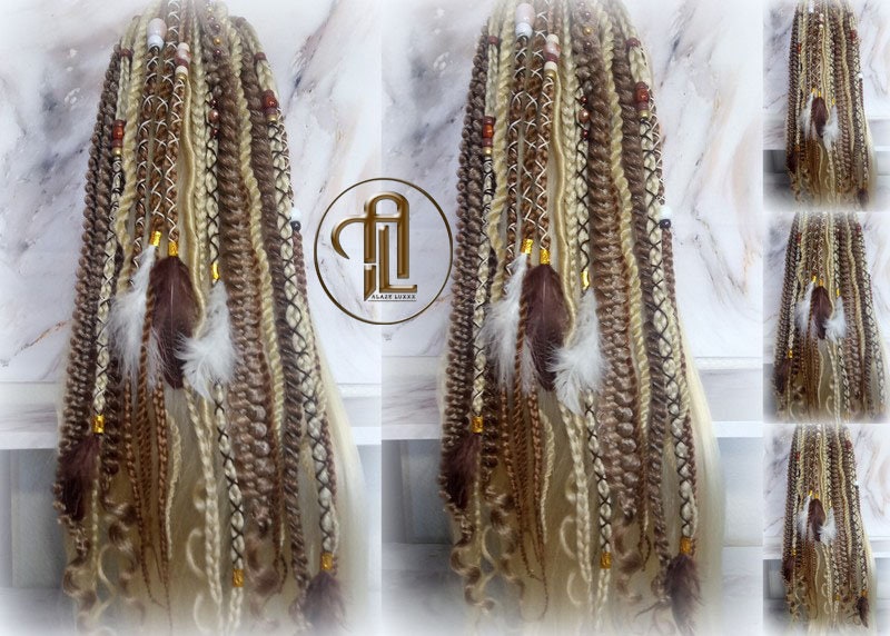 Ponytail Hair Fall Viking Renaissance Extensions Blonde Brown Elements Accents Feathers synthetic box braids hair scrunchie clipin Butterfly