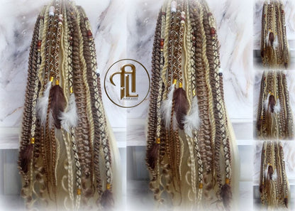Ponytail Hair Fall Viking Renaissance Extensions Blonde Brown Elements Accents Feathers synthetic box braids hair scrunchie clipin Butterfly