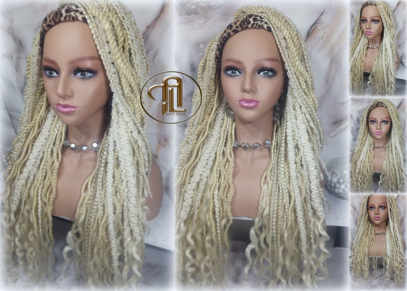Blonde 613 Dread Mix Headband Wig Braid Twist Soft Crochet Boho Dread Braid Set Bohemian extensions