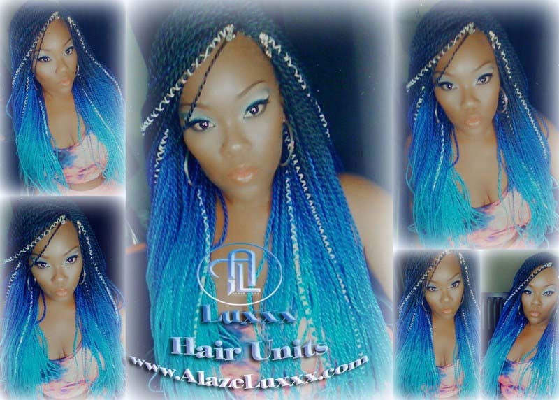 Blue  Unicorn Mermaid Wig Senegalese Twist Braid Wig Blue Ombre Small Long Micro Braids Royal Baby Sky Sale Alopecia Blue Braids