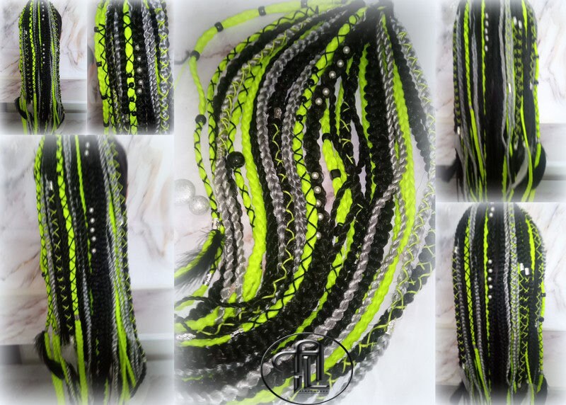 Ponytail Hair Fall Extensions Green Black Grey Ombre Elements Accents Feathers synthetic box braids hair scrunchie clip in Clip on Braids