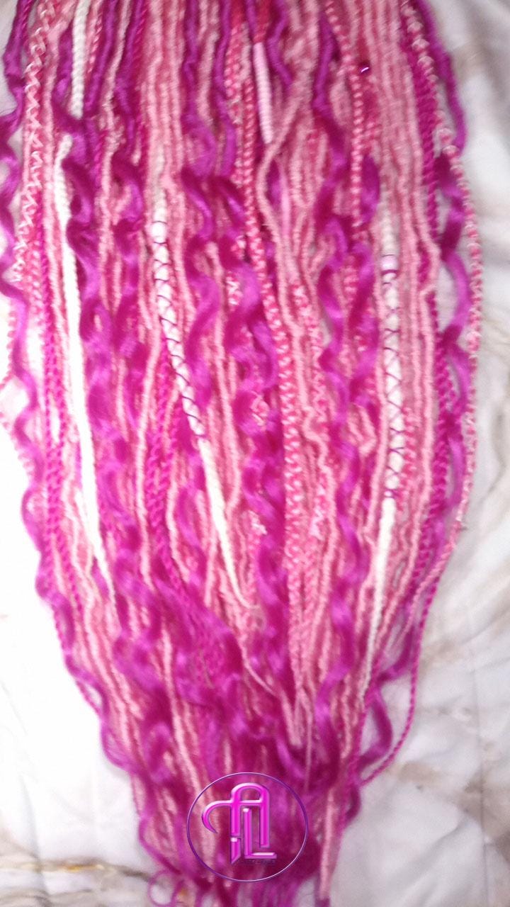 Pink white curl SE 75 Piece Set Straight wavy dreads textured braid Bohemian synthetic dreadlock Soft Boho Dread Braid Hair Extension Plaits