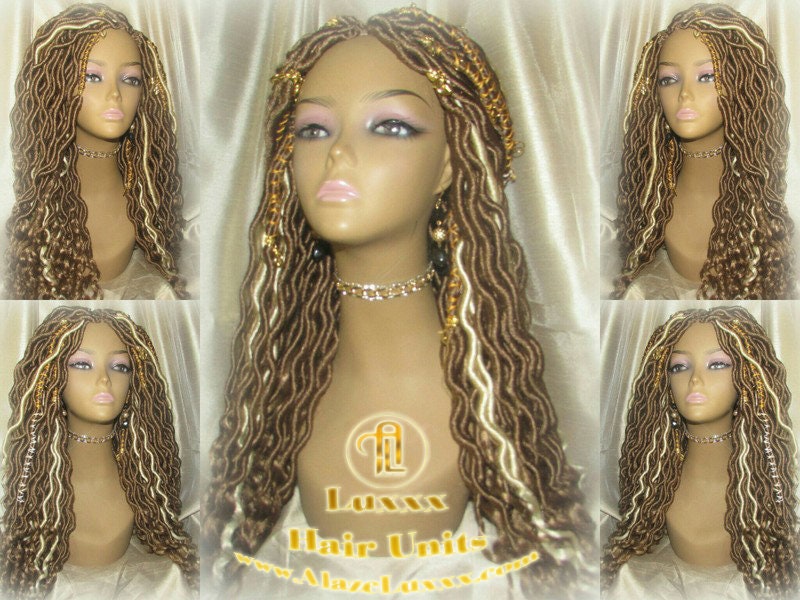 Platinum Blonde Honey Goddess Faux Gypsy Bohemian Boho Dread Loc Wig Blonde #613 #27 Wavy Marley DE SE Dred Lock Blonde Crochet Braided Wigs