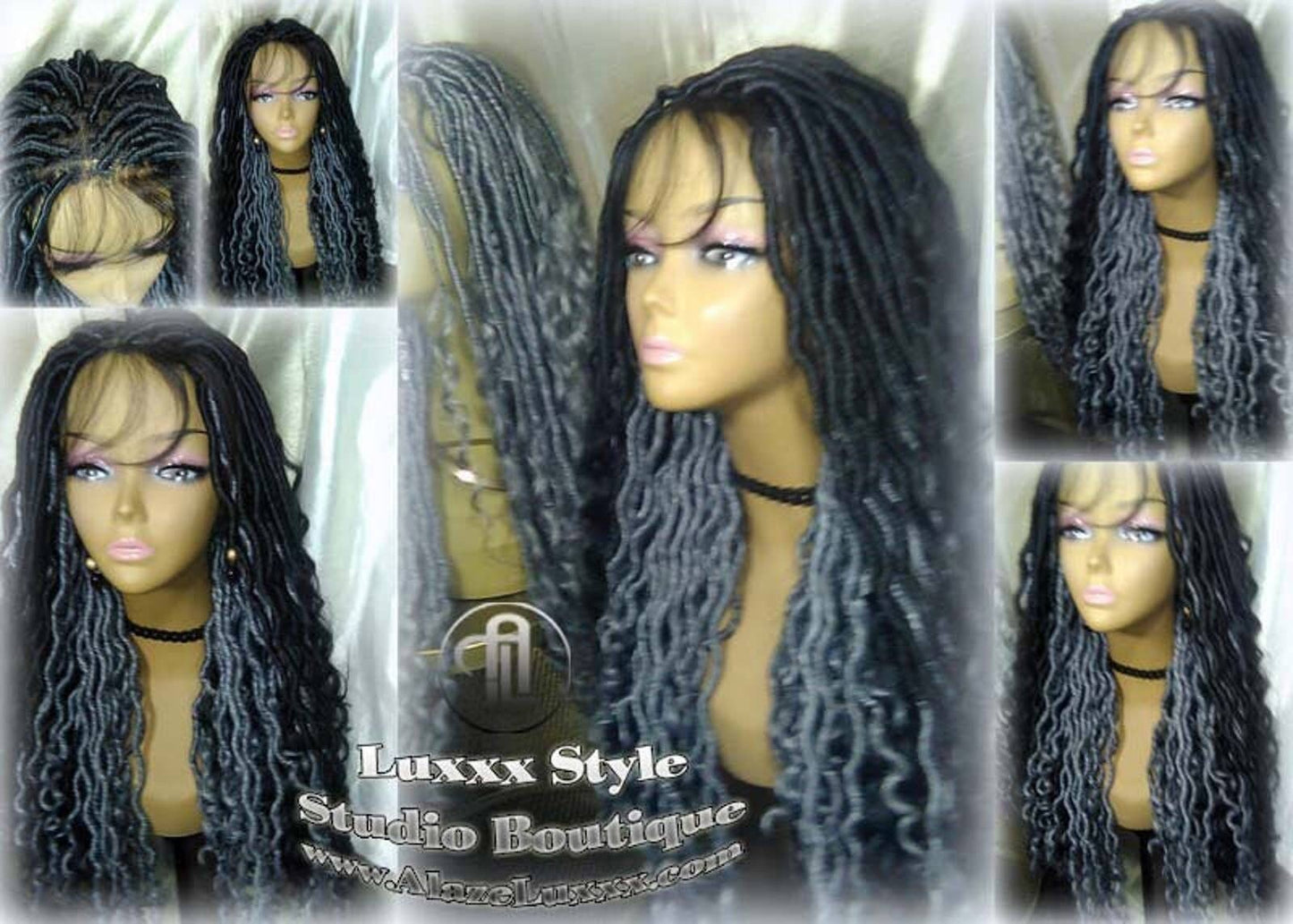 Faux Locs Synthetic Goddess LONG Lace Salt N Pepper Closure w Baby Hairs Dread Wig Wavy Black Carnival Cosplay Rave Raver 1b 51