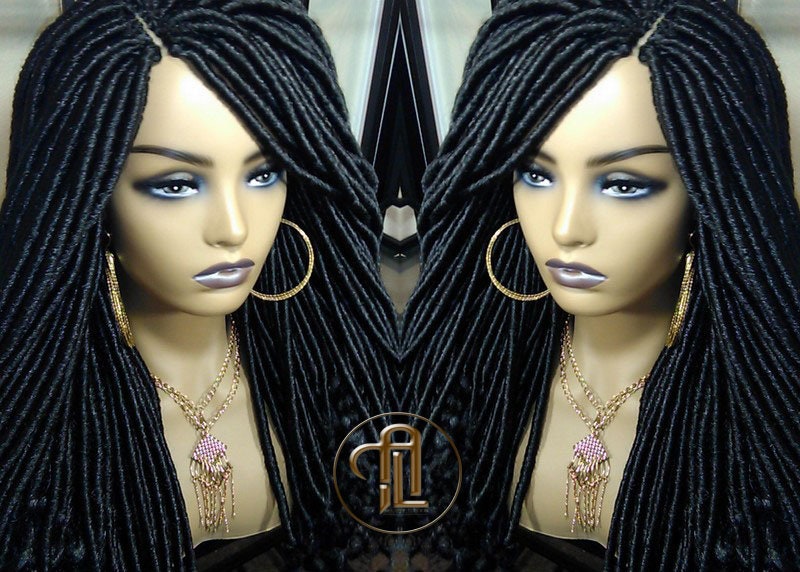 Long Straight Black Goddess Faux Locs Curly Ends Dread Wig Gypsy Faux Synthetic Dred Loc Bohemian Boho