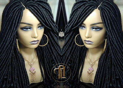 Long Straight Black Goddess Faux Locs Curly Ends Dread Wig Gypsy Faux Synthetic Dred Loc Bohemian Boho