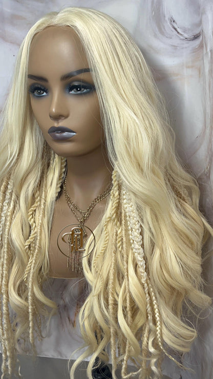Lace Front Dread Braid Full 613 Blonde Wig Twist Soft Crochet Boho Synthetic Dread Braid Boho Long Wavy Curly Wig Goddess Braids & Waves 24'