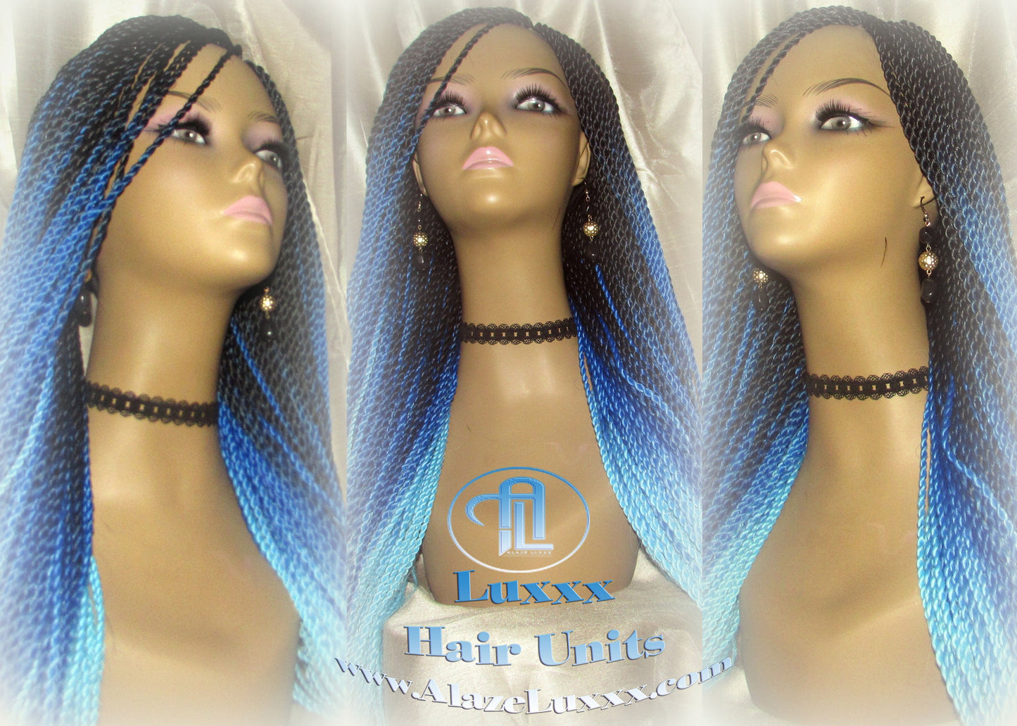 Blue Ombre Senegalese Twist Braid Wig Small Long Carnival Festival EDC Drag Queen Cosplay Unicorn Mermaid Wig Sale Alopecia Blue Braids
