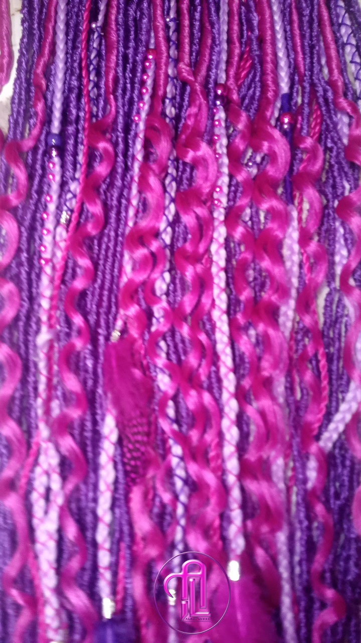 Wavy Pink Purple Single Ended SE Set Straight Soft Crochet Boho Dread Braid Extensions Textured Hair Dread Curly Pink Dreads Synthetic