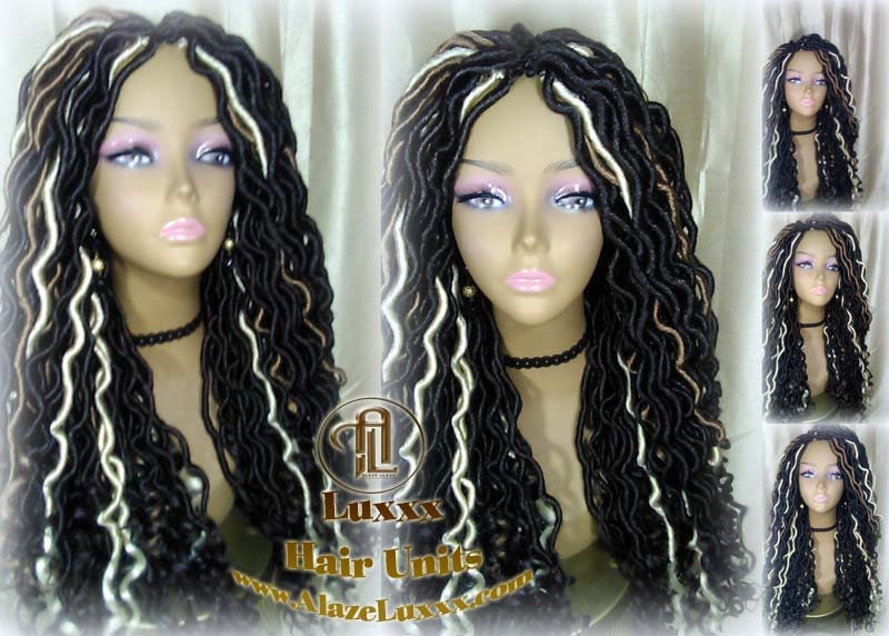 Dread Wig Black Blonde 613 Black Dread Gypsy Bohemian Boho Long Wavy Goddess Faux Locs Platinum DE SE Dred Lock Braided Wigs Distress
