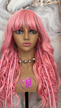 Pink Dread Braid Wig With Bangs – Long Synthetic Boho Glam Wig Chain Snake Goddess Loc Braid Wavy Curly