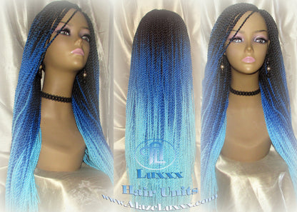 Blue Ombre Senegalese Twist Braid Wig Small Long Carnival Festival EDC Drag Queen Cosplay Unicorn Mermaid Wig Sale Alopecia Blue Braids