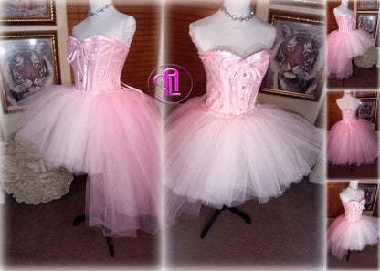 Birthday Anniversary Bridal Valentines Day Dress Skirt Corset Style Outfit Light Pink Blush Pink Hi Low Skirt Hearts Cupid