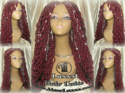 Bohemian Boho Hair Wig Dread Braided Faux Wig Rich Red Black Goddess Loc Wool Crochet Braided Wig Protective Style Hair Wig Box Braids Twist